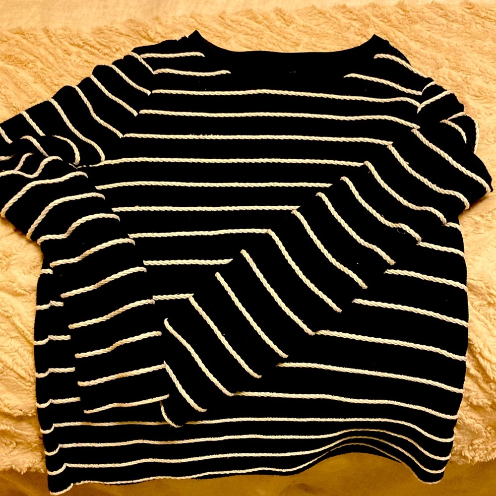 Navy Blue and white striped light knit sweater size 6 from Nordstrom Top Shop.